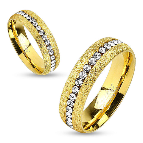 Brilliant sand finished 14K gold plated CZ eternity ring | Wholesale stainless steel rings - Jewelry | Large photo