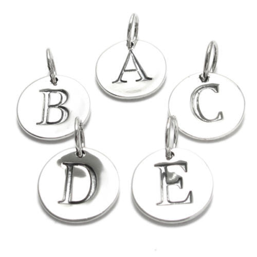 Sterling Silver Initial Charms | Cursive Disc Alphabet Letter Charm H