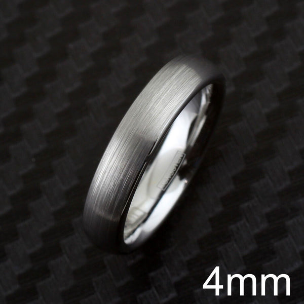Classic Brushed Finish Silver Low Dome Tungsten Band Ring. Available in 4mm, 6mm, and 8mm Widths. Couple Ring.