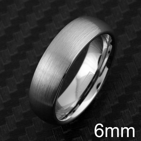 Classic Brushed Finish Silver Low Dome Tungsten Band Ring. Available in 4mm, 6mm, and 8mm Widths. Couple Ring.