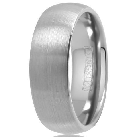 Classic Brushed Finish Silver Low Dome Tungsten Band Ring. Available in 4mm, 6mm, and 8mm Widths. Couple Ring.