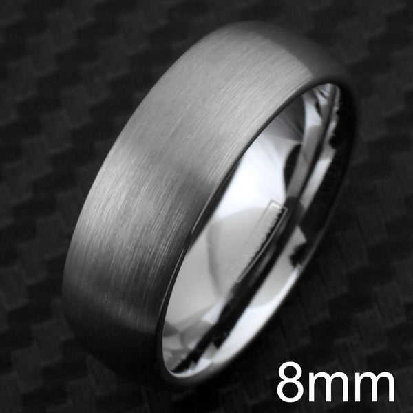 Classic Brushed Finish Silver Low Dome Tungsten Band Ring. Available in 4mm, 6mm, and 8mm Widths. Couple Ring.