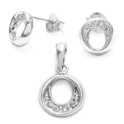 0.10 Carat CZ Circle Pendant and Earring Set | Wholesale Sterling Silver Jewelry | Main