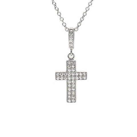 Stunning 0.20 Carat CZ Cross Pendant Necklace | Wholesale 925 Sterling Silver Pendant - Jewelry | Main
