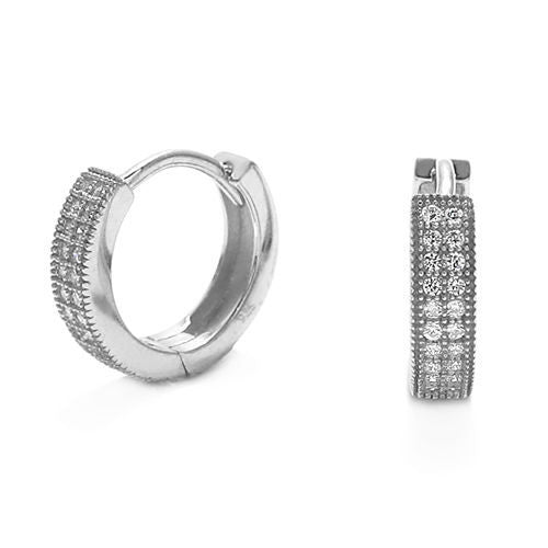 0.24 Carat CZ Hoop Huggie Earrings 14mm | Wholesale Sterling Silver Jewelry | Main
