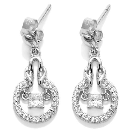 Dangling 0.25 Carat Square Cut CZ with Clear Accents Earrings | Wholesale Sterling Silver Jewelry | Alternate