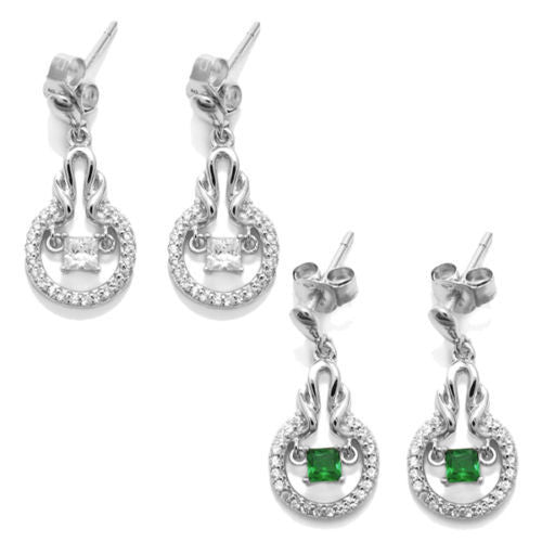 Dangling 0.25 Carat Square Cut CZ with Different Color Accents Earrings | Wholesale Sterling Silver Jewelry | Main