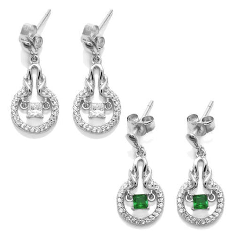 Dangling 0.25 Carat Square Cut CZ with Different Color Accents Earrings | Wholesale Sterling Silver Jewelry | Main