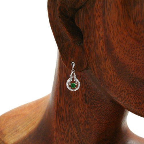 Dangling 0.25 Carat Square Cut CZ with Green Accents Earrings | Wholesale Sterling Silver Jewelry | Alternate