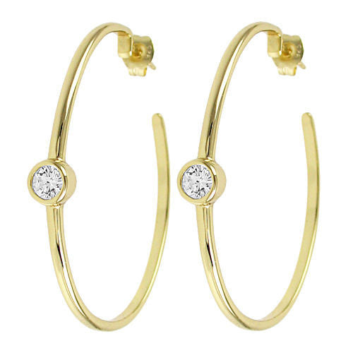 0.50 Carat CZ Large Round Hoop Earrings Gold | Wholesale Sterling Silver Jewelry | Alternate