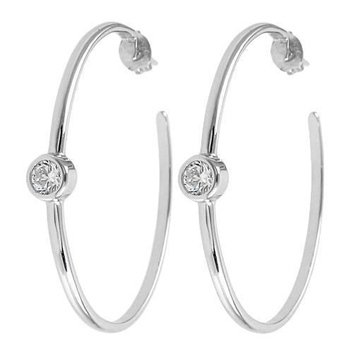 Polished 0.50 Carat CZ Large Round Hoop Earrings | Wholesale Sterling Silver Jewelry | Main
