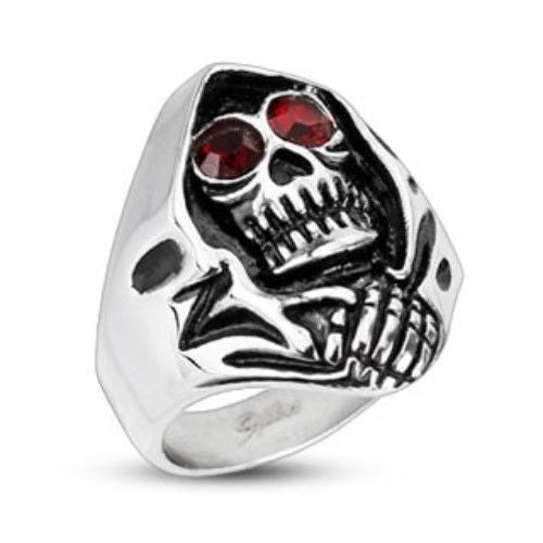 Eerie Grim Reaper with 0.50 Carat Red CZ Eyes | Wholesale 316L Stainless Steel Rings | Main