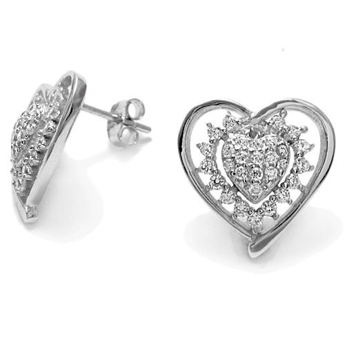 0.59 Carat Multi CZ Heart Design Post Earrings | Wholesale Sterling Silver Jewelry | Main