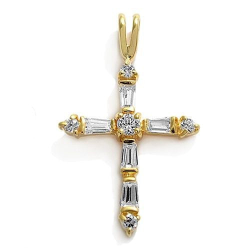 Gorgeous 0.70 Carat CZ Cross Pendant - Gold | Wholesale 925 Sterling Silver Pendant - Jewelry | Alternate