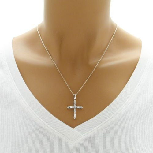 Gorgeous 0.70 Carat CZ Cross Pendant - Silver | Wholesale 925 Sterling Silver Pendant - Jewelry | Alternate