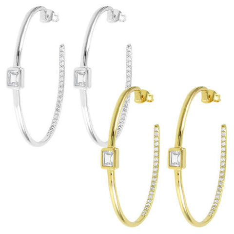 Sterling Silver 0.80 Carat CZ In-Out Round Hoop Earrings
