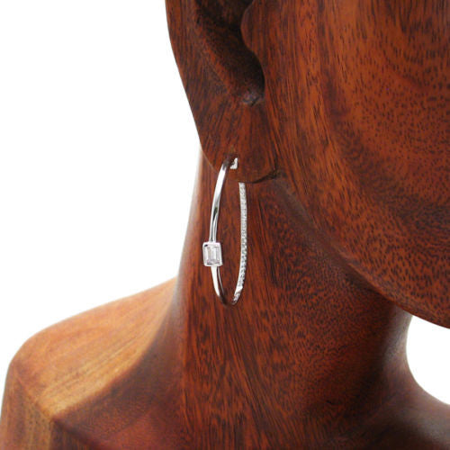 Sterling Silver 0.80 Carat CZ In-Out Round Hoop Earrings