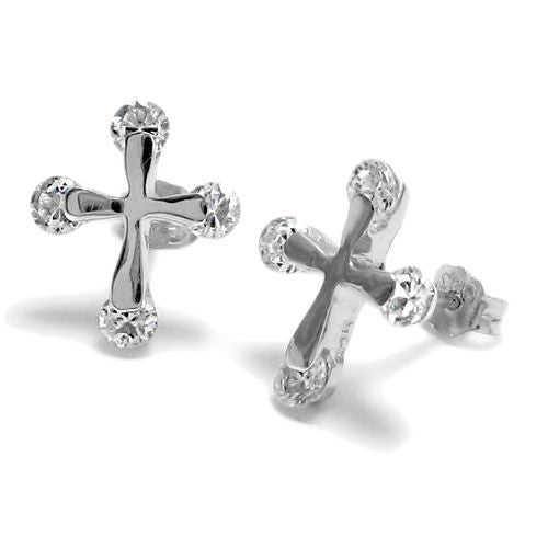 Simple 0.88 Carat CZ Cross Earrings | Wholesale Sterling Silver Jewelry | Main