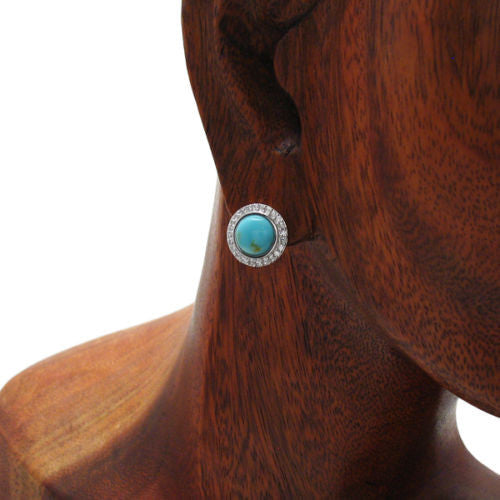 Elegant 0.88 Carat CZ Turquoise Cabochon Earrings | Wholesale Sterling Silver Jewelry | Alternate
