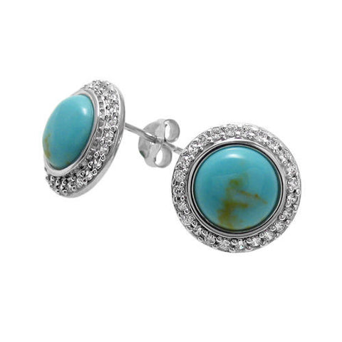 Elegant 0.88 Carat CZ Turquoise Cabochon Earrings | Wholesale Sterling Silver Jewelry | Main