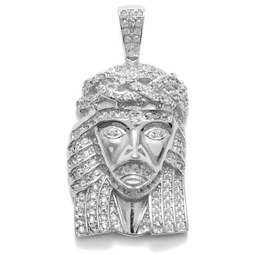 Exquisite 0.97 Carat Multi-CZ Jesus Christ Head Pendant | Wholesale 925 Sterling Silver Pendant - Jewelry | Alternate