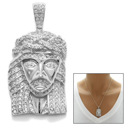 Exquisite 0.97 Carat Multi-CZ Jesus Christ Head Pendant | Wholesale 925 Sterling Silver Pendant - Jewelry | Main