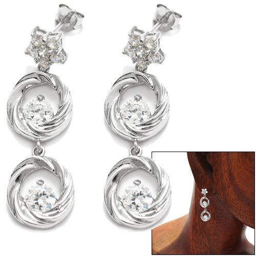 Dangling 0.98 Carat Round Cut Multi-CZ Twisted Design Earrings | Wholesale Sterling Silver Jewelry | Alternate