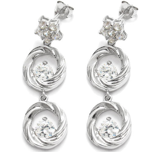 Dangling 0.98 Carat Round Cut Multi-CZ Twisted Design Earrings | Wholesale Sterling Silver Jewelry | Main
