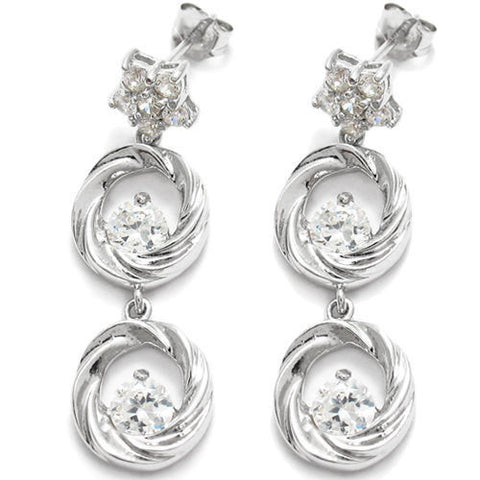 Dangling 0.98 Carat Round Cut Multi-CZ Twisted Design Earrings | Wholesale Sterling Silver Jewelry | Main