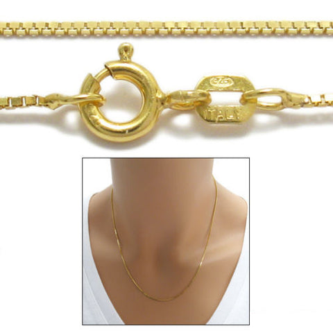 Gold Over Sterling Silver Box Chain Necklace 1mm. Available in 7 Lengths.