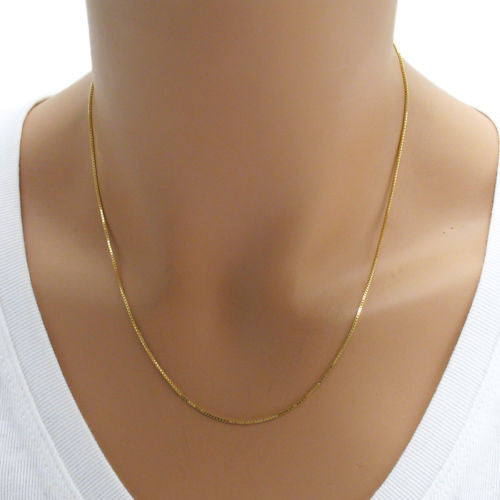 Gold Over Sterling Silver Box Chain Necklace 1mm. Available in 7 Lengths.