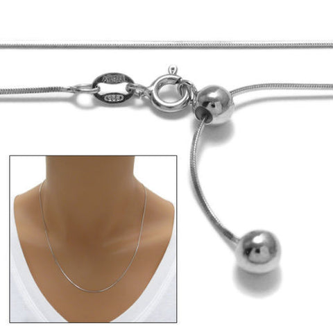 Sterling Silver Rhodium Finish Adjustable Snake Chain Necklace in 0.8mm.