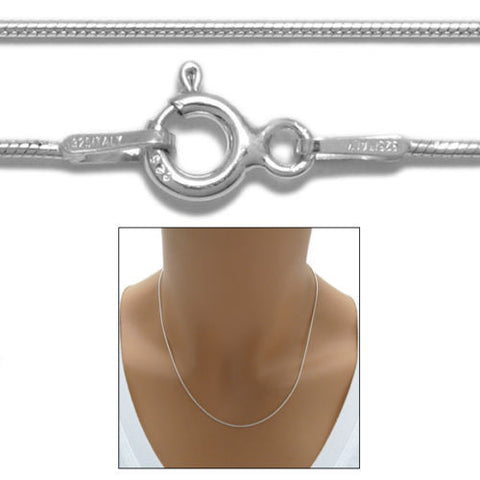Sterling Silver Snake Chain Necklace 0.80mm (Gauge 015). Available in 3 Lengths.