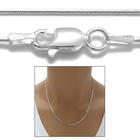 Sterling Silver Snake Chain Necklace 1.25mm (Gauge 030). Available in 7 Lengths.