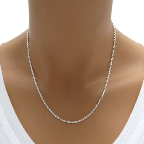 Sterling Silver Diamond Cut Rope Chain Necklace 1.5mm (Gauge 030). Available in 6 Lengths.