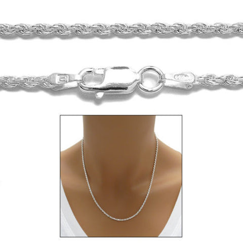 Sterling Silver Diamond Cut Rope Chain Necklace 2.0mm (Gauge 040). Available in 7 Lengths.
