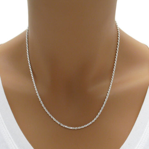 Sterling Silver Diamond Cut Rope Chain Necklace 2.0mm (Gauge 040). Available in 7 Lengths.