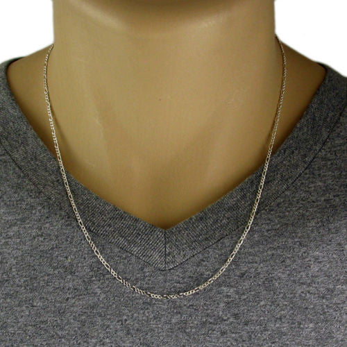 925 Sterling silver Figaro chain necklace in 2mm (Gauge 050) | 5 Lengths | Model photo
