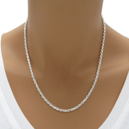 Sterling Silver Diamond Cut Rope Chain Necklace 3.0mm (Gauge 060). Available in 6 Lengths.