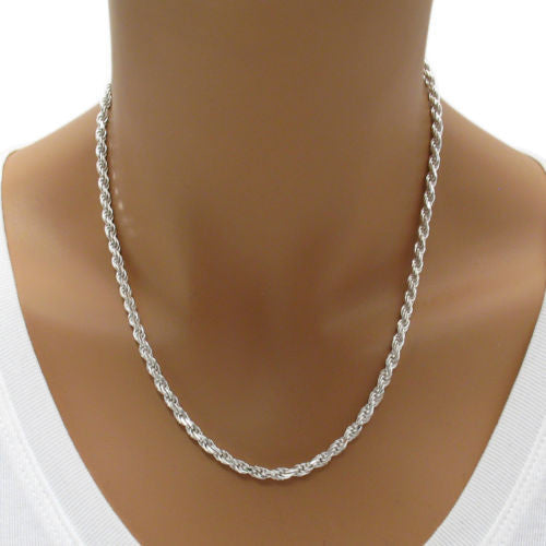 Sterling Silver Diamond Cut Rope Chain Necklace 3.5mm (Gauge 070). Available in 6 Lengths.