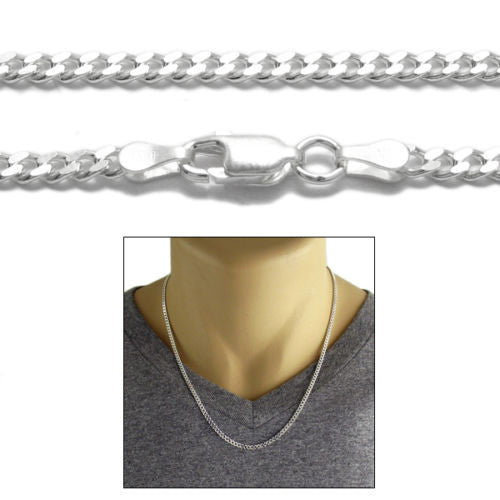 Sterling Silver Cuban Curb Chain Necklace 3mm (Gauge 080). Available in 3 Lengths.