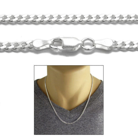 Sterling Silver Cuban Curb Chain Necklace 3mm (Gauge 080). Available in 3 Lengths.
