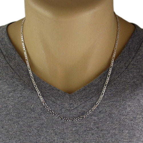 925 Sterling silver Figaro chain necklace in 3mm (Gauge 080) | 5 Lengths | Model photo