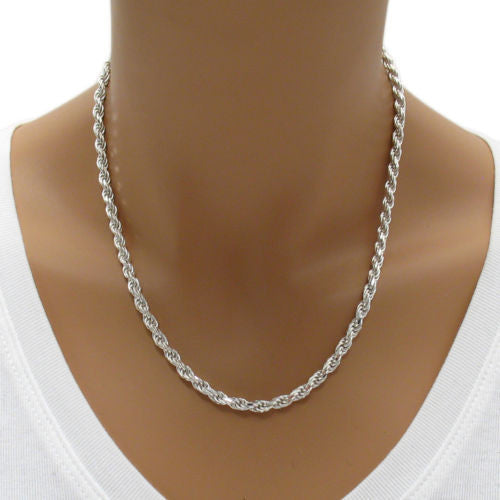 Sterling Silver Diamond Cut Rope Chain Necklace 4.0mm (Gauge 080). Available in 5 Lengths.