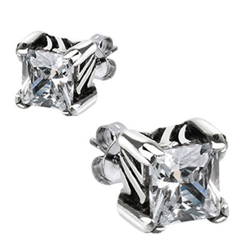 1 Carat Vintage Princess Cut Prong CZ Stud Post Earrings | Wholesale Sterling Silver Jewelry | Main