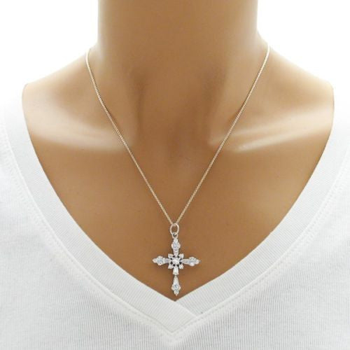 Brilliant 1.13 Carat CZ Cross Pendant - Silver | Wholesale 925 Sterling Silver Pendant - Jewelry | Alternate