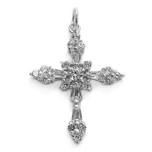 Brilliant 1.13 Carat CZ Cross Pendant - Silver | Wholesale 925 Sterling Silver Pendant - Jewelry | Alternate