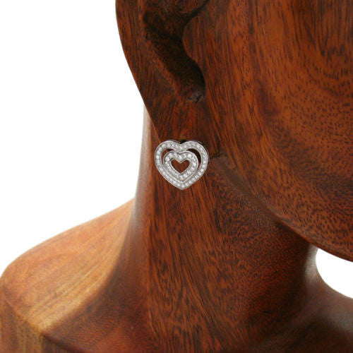 1.44 Carat Multi CZ Heart within Heart Post Earrings | Wholesale Sterling Silver Jewelry | Alternate