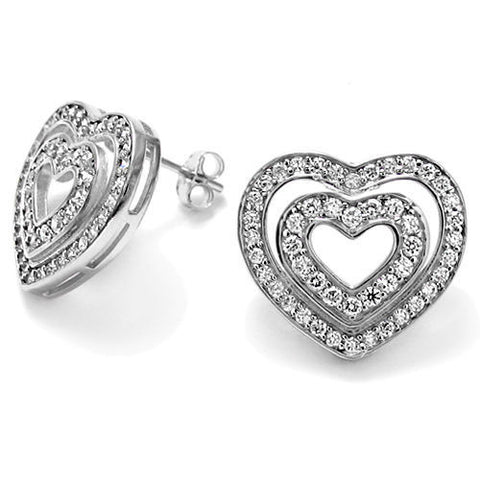 1.44 Carat Multi CZ Heart within Heart Post Earrings | Wholesale Sterling Silver Jewelry | Main