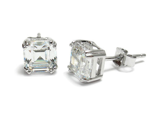 Simplistic 1.5 Carat Asscher Cut CZ Post Earrings in 5mm | Wholesale Sterling Silver Jewelry | Main